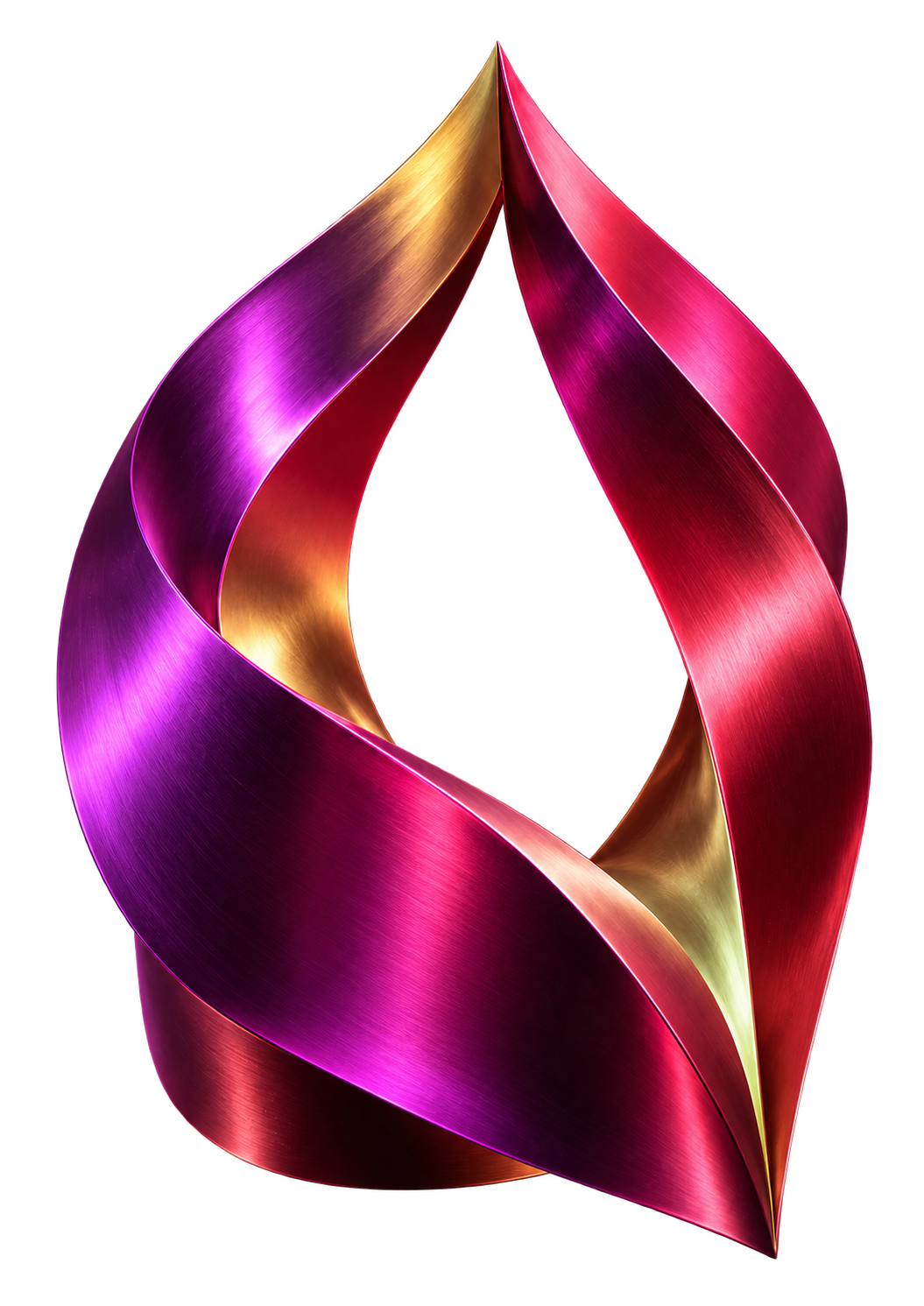 Ruban sculptural aux reflets violets, roses et dorés